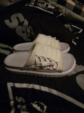 Nike Women White Slide Sandals with Toggle Strap